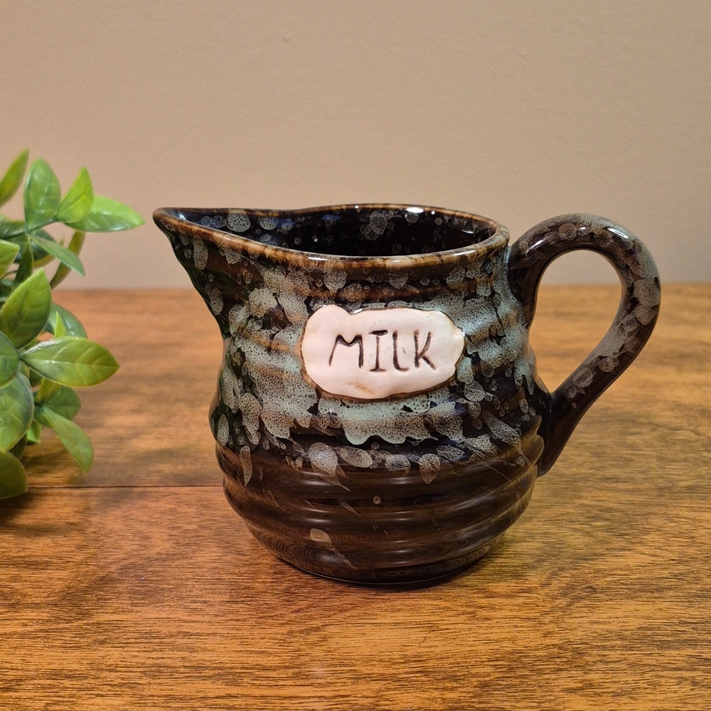 ARTISAN Farmhouse Style Drip Glaze Rustic Ceramic Small Milk Pitcher